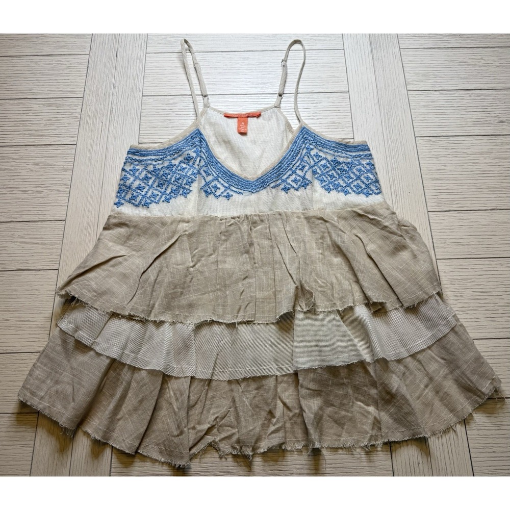 Chelsea &‎ Violet 100% Cotton Adjustable Strap Layered Ruffle Embroidered Cami M